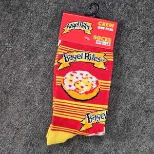 Bagel Bites Crew Socks Fits Mens Shoe Size 6-12 Red Yellow Pizza Pattern